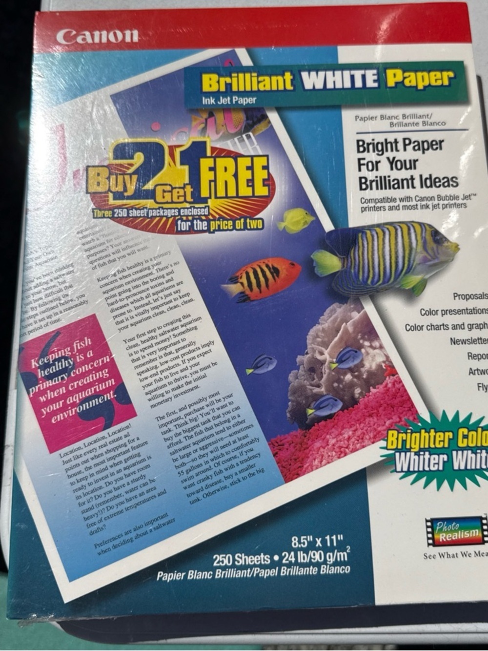 Canon Vintage White Inkjet Paper Pack  Colorful Aquarium Artwork 8.5x11 250